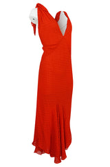 Late 1970s-1980s  Janice Wainwright Red Dotted Silk Bias Cut Dress