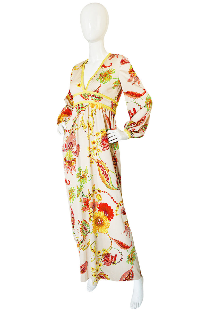 1970s Don Luis Plunge Front & Back Printed Jersey Dress
