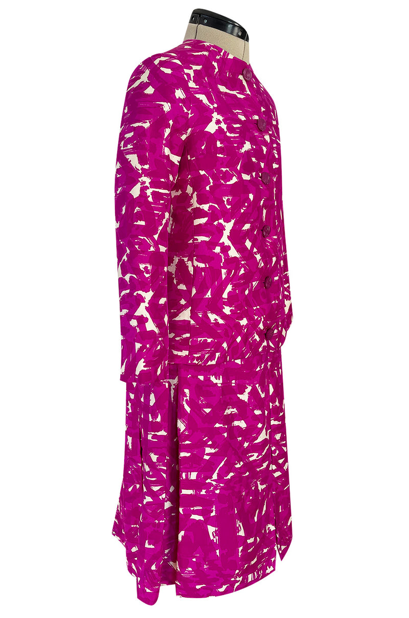 Exceptional Spring 1966 Christian Dior Haute Couture Suit by Marc Bohan In a Pink Patterned Silk Twill