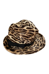 Rare c. 1963 Lilly Dache Leopard Print Fur Slouchy Fedora Hat