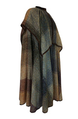 c.1974 Valentino Boutique Nubby Wool Oversized Check Cape