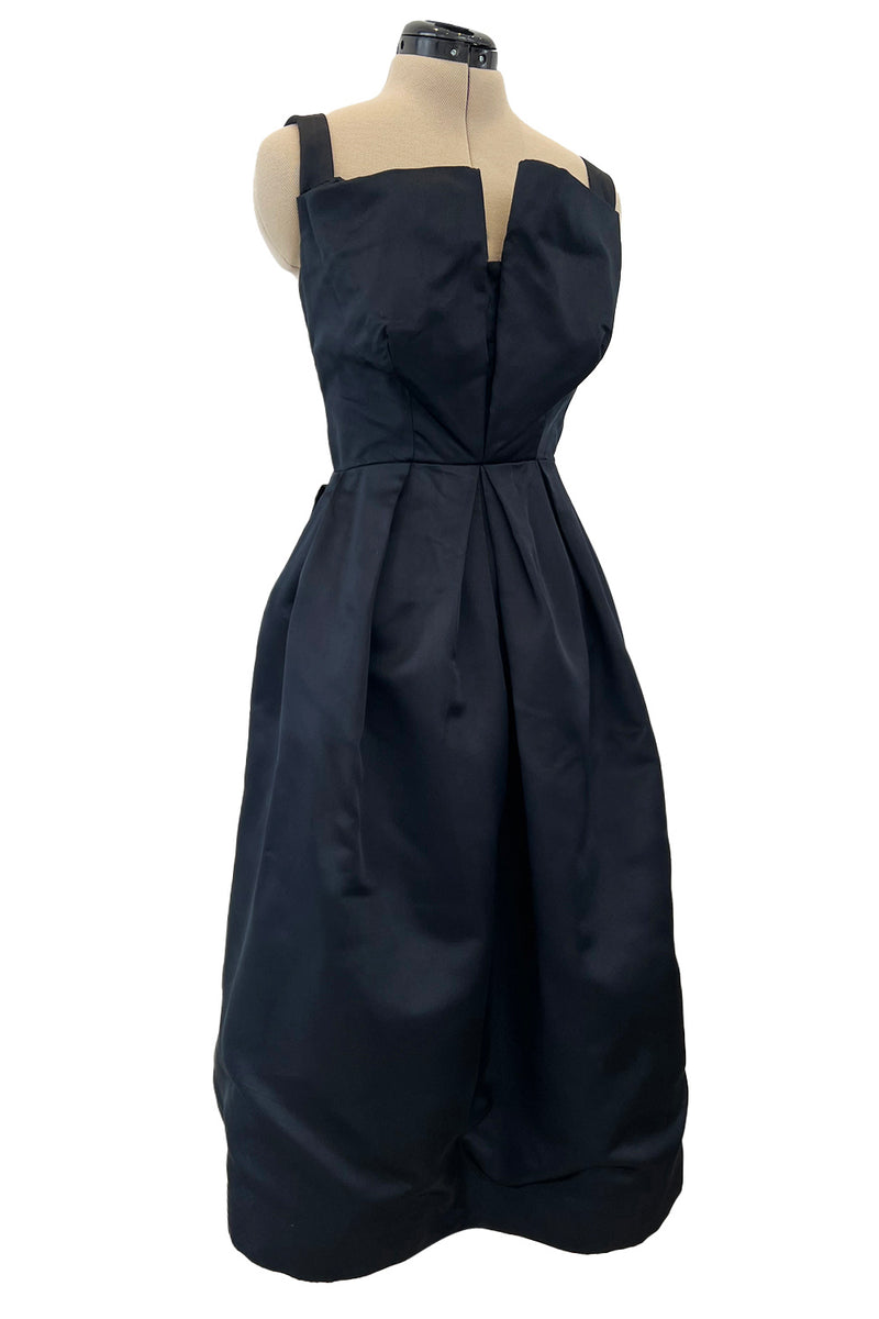 Prettiest 1950s Marshall Field Black Silk Cocktail Dress w Unusual Bodice Detailing