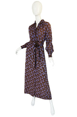 1970s Givenchy Purple & Chocolate Silk Applique Dress