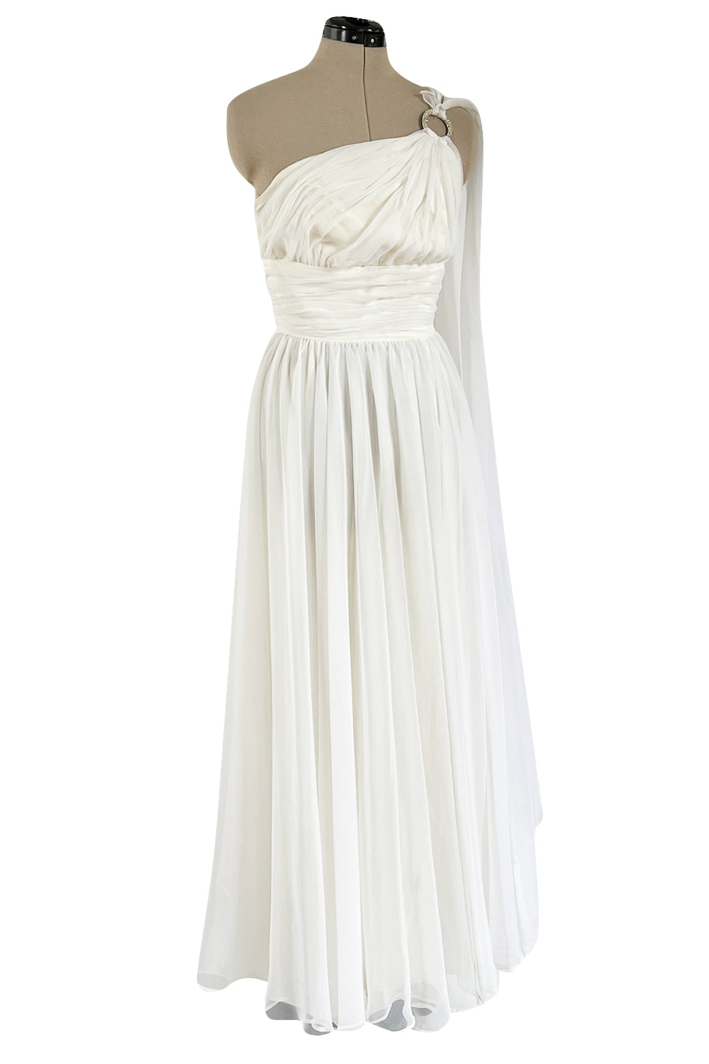 Prettiest 1960s Kiki Hart One Shoulder White Chiffon Dress w Full Skir –  Shrimpton Couture
