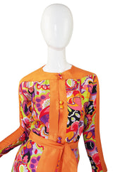 1970s Citrus Silk Print Maxi Dress