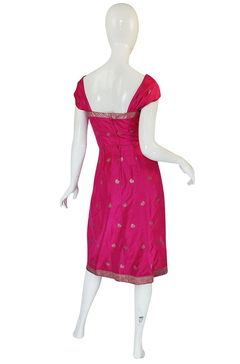 1950s Fine Tissue Silk Bright Pink Dress & Coat Set
