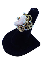 1960s Coral Diamond Gold Cocktail Ring