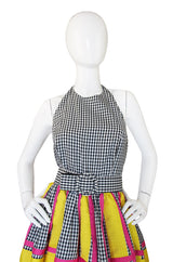1980s Bill Blass Check & Bright Backless Dress
