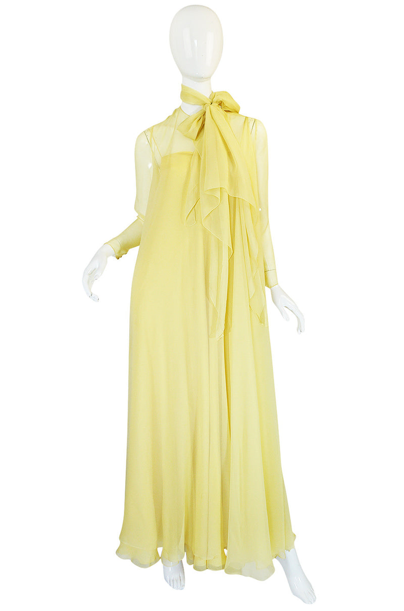 1970s Yellow Silk Chiffon Stavropoulos Caftan Dress