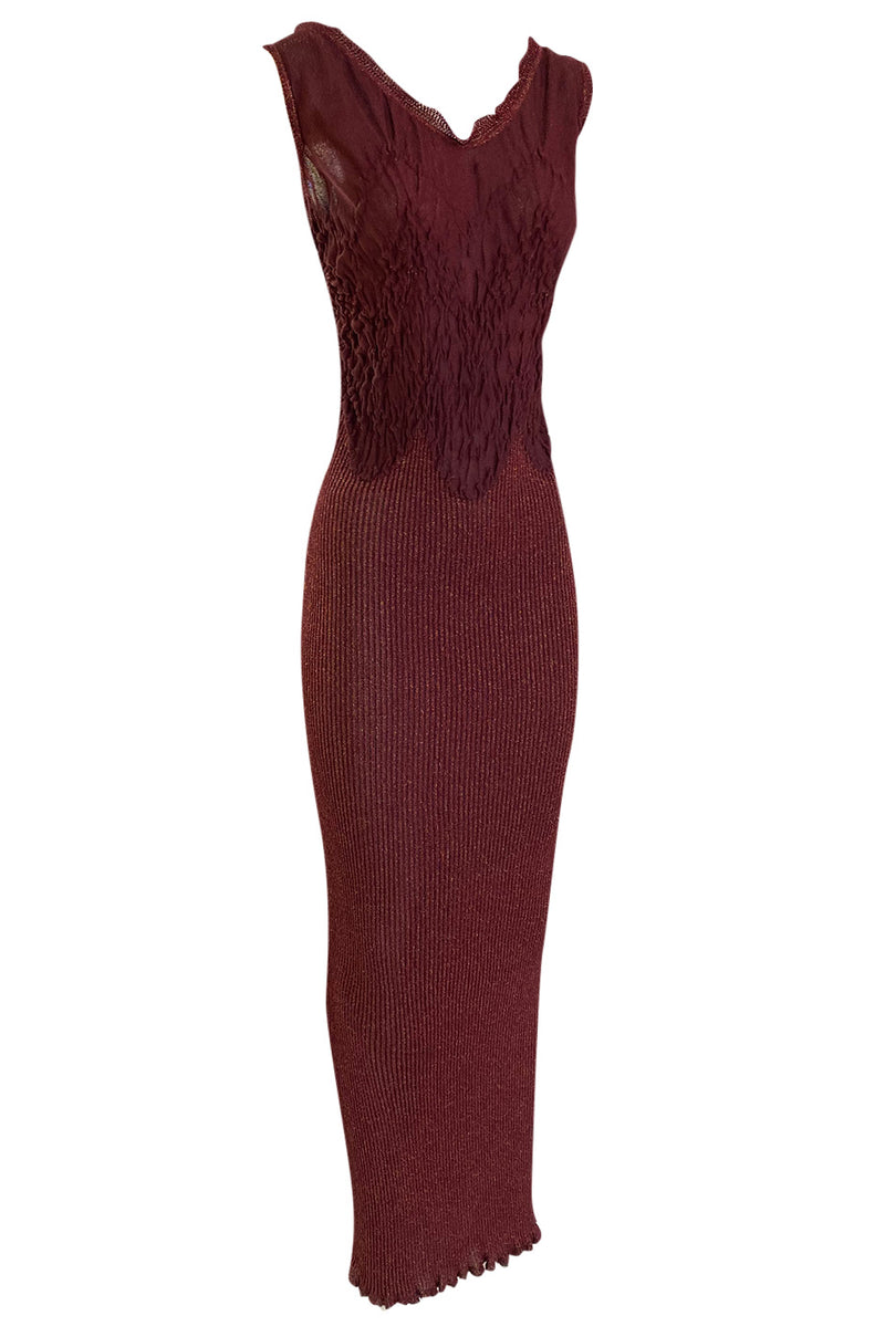 1990s Christian Lacroix Fitted Dress in a Deep Burgundy & Gold Metallic Knit