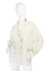 1980s Classic Cream Silk Chanel Gold Button Top