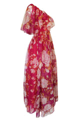 1960s Jean Louis Demi-Couture Silk Chiffon Dress w Caped Bodice