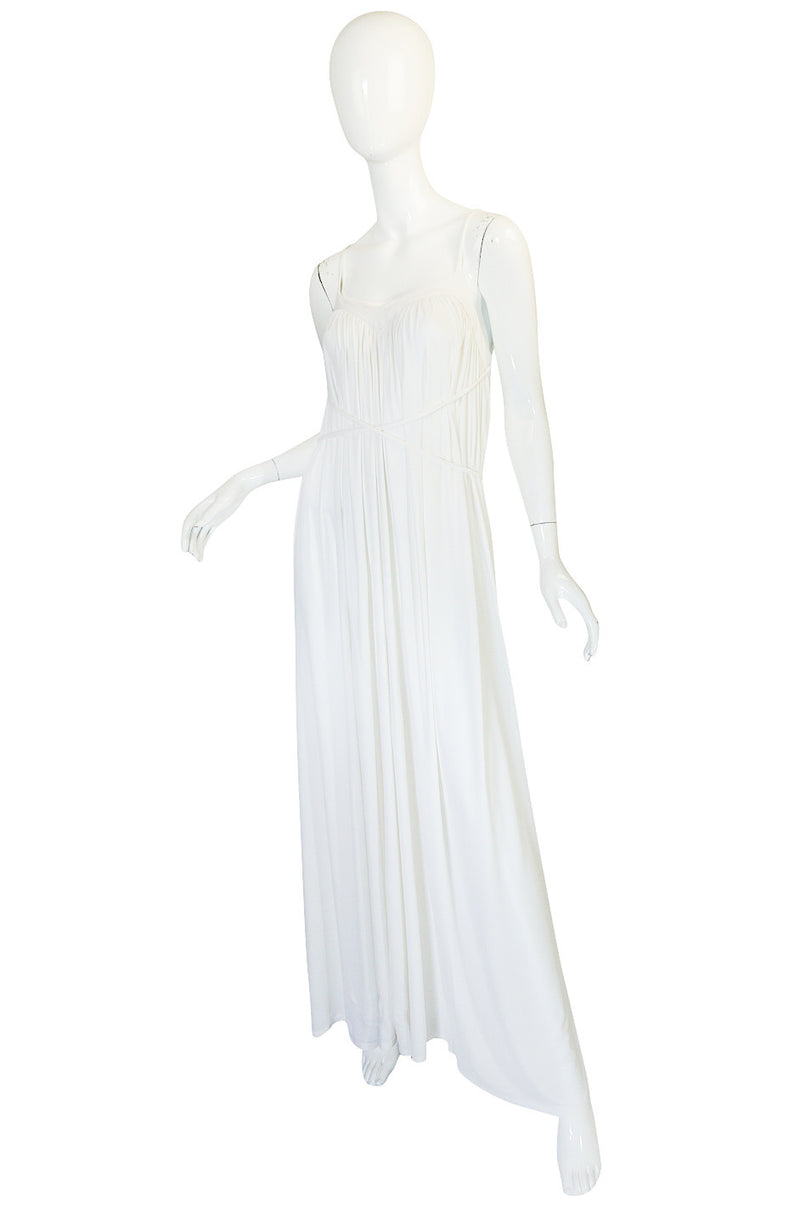 1970s Ossie Clark Attr Quorum White Jersey Dress