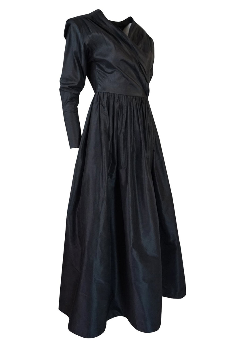 F/W 1986 Yves Saint Laurent Black Silk Taffeta Full Skirted Dress