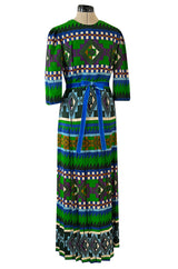 Ad Campaign Fall 1972 Lanvin by Jules-Francois Crahay Green & Blue Geometric Pattern Dress