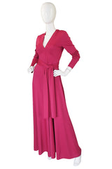 1970s Victor Costa Raspberry Colored Jersey Maxi Dress