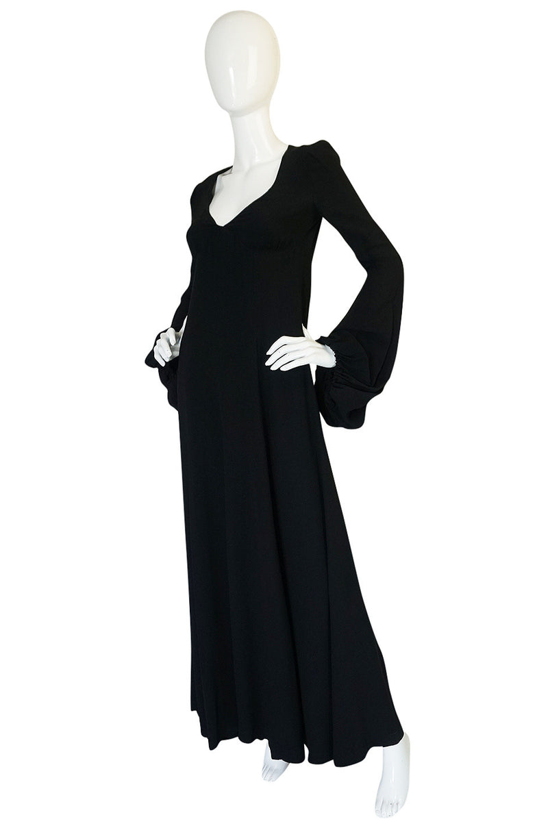 Documented 1970 Biba Bishop Sleeve Moss Crepe Dress