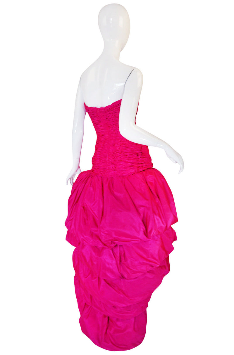 1980s Vivid & Dramatic Loris Azzaro Couture Pink Silk Gown