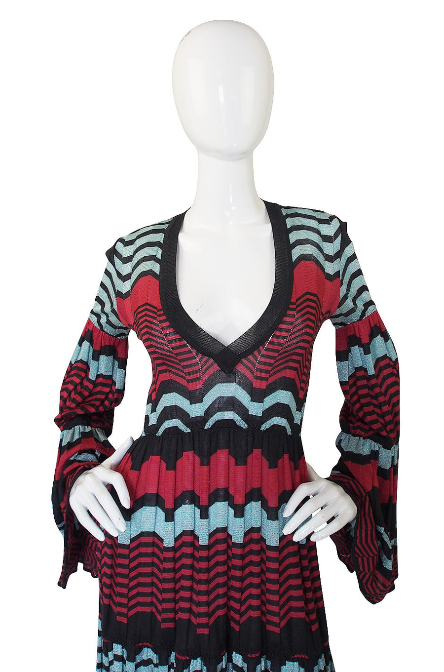 missoni long sleeve dress 1990s Metallic Knit Missoni Dress with Flare Sleeves – Shrimpton Couture