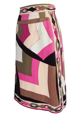 1960s Emilio Pucci Pink & Taupe Geometric Print Velvet Skirt