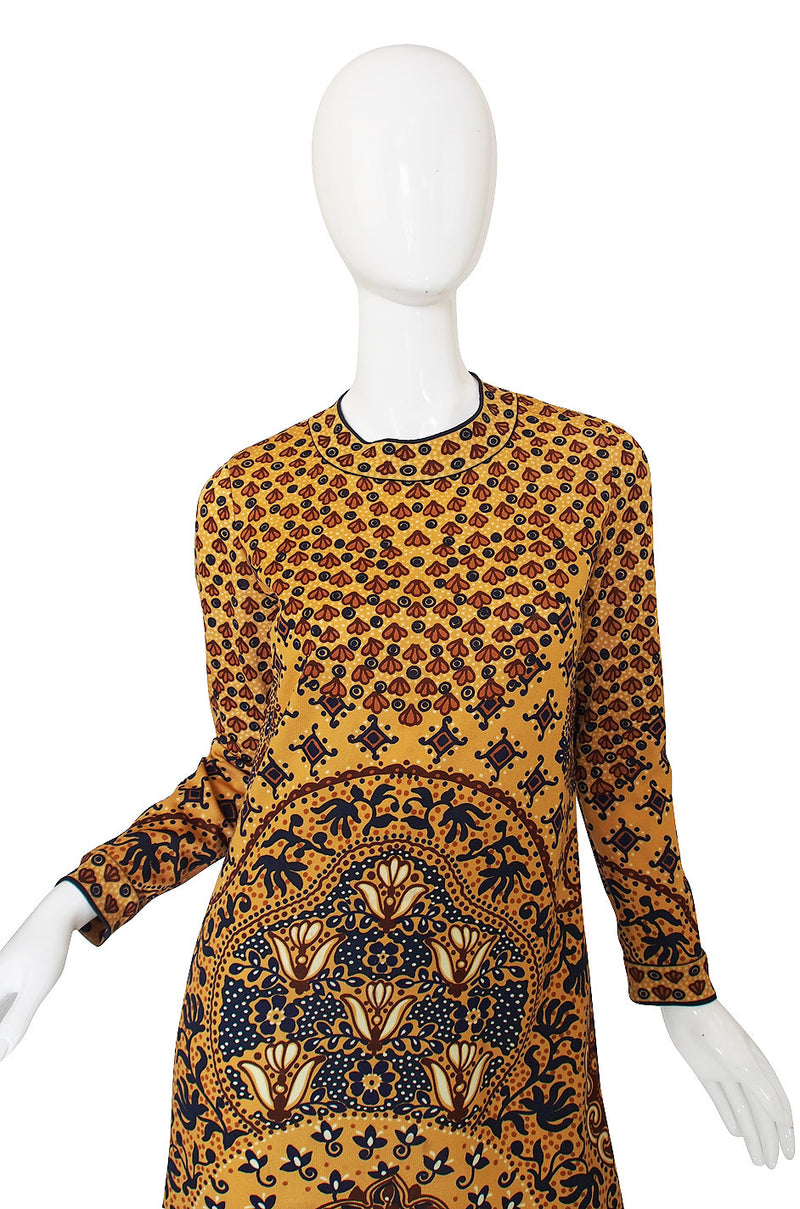 1960s Printed Jersey Goldworm Dress