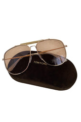 Tom Ford 'Connor-02' Oversized Metal Gold Toned Aviator Sunglasses