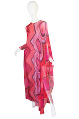 1970s Silk Chiffon Caftan Low Back Gagliano Dress