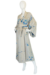 1970s Hanae Mori Palest Blue Butterfly Silk Kimono