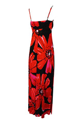 1978 Halston Resort Swimwear Red Floral Jersey Halter Dress