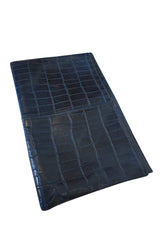 1980s Deep Blue Crocodile or Alligater Stamped Leather Clutch Bag