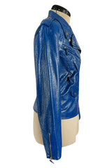 Fantastic 1990s Moschino Jeans Bright Blue Patent Faux Leather Motorcycle Jacket
