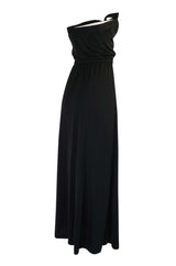 1970s Joy Stevens Black Strapless Jersey Dress w Keyhole