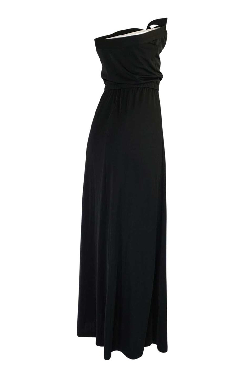 1970s Joy Stevens Black Strapless Jersey Dress w Keyhole