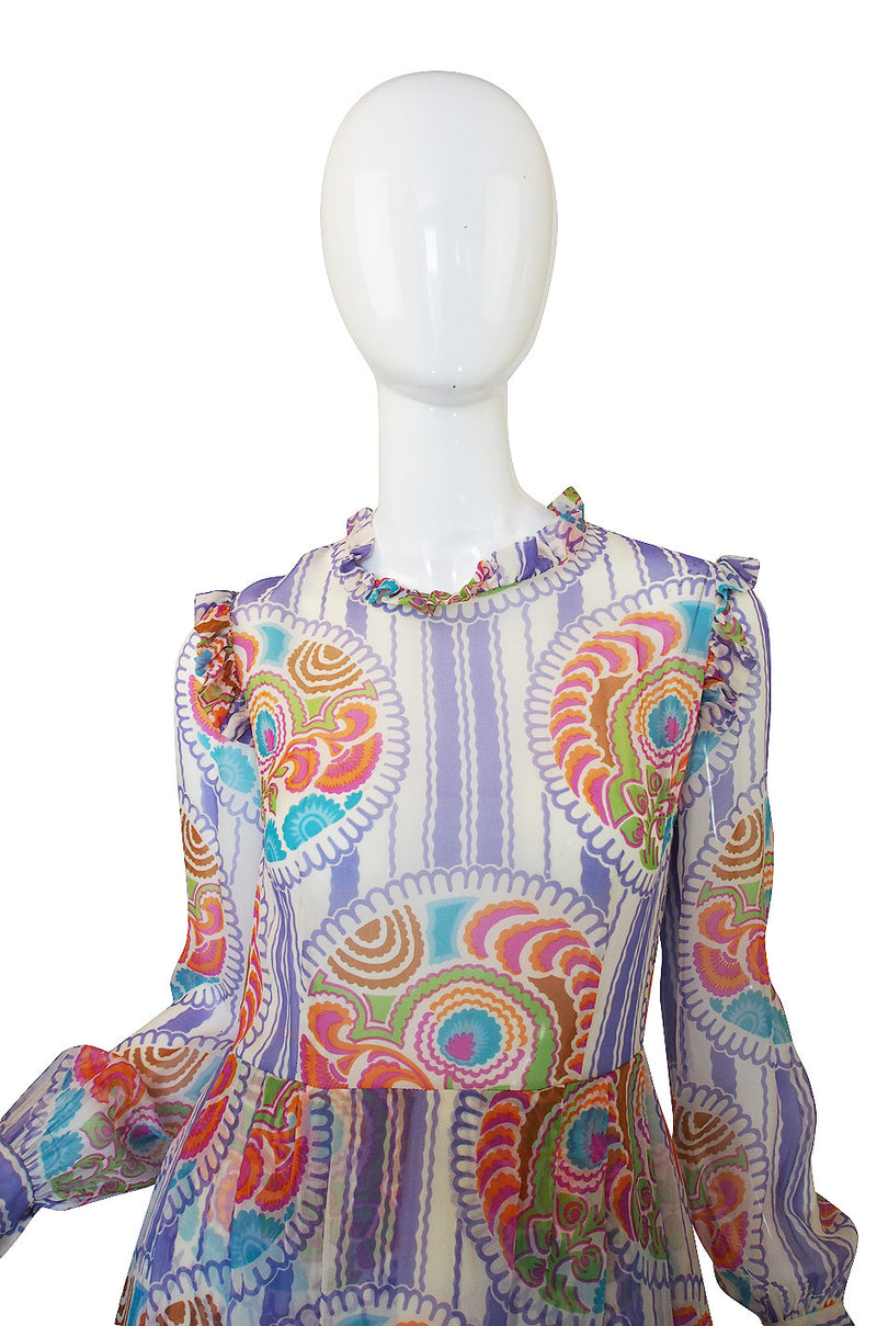 Rare 1970s Silk Chiffon Printed Lanvin Dress
