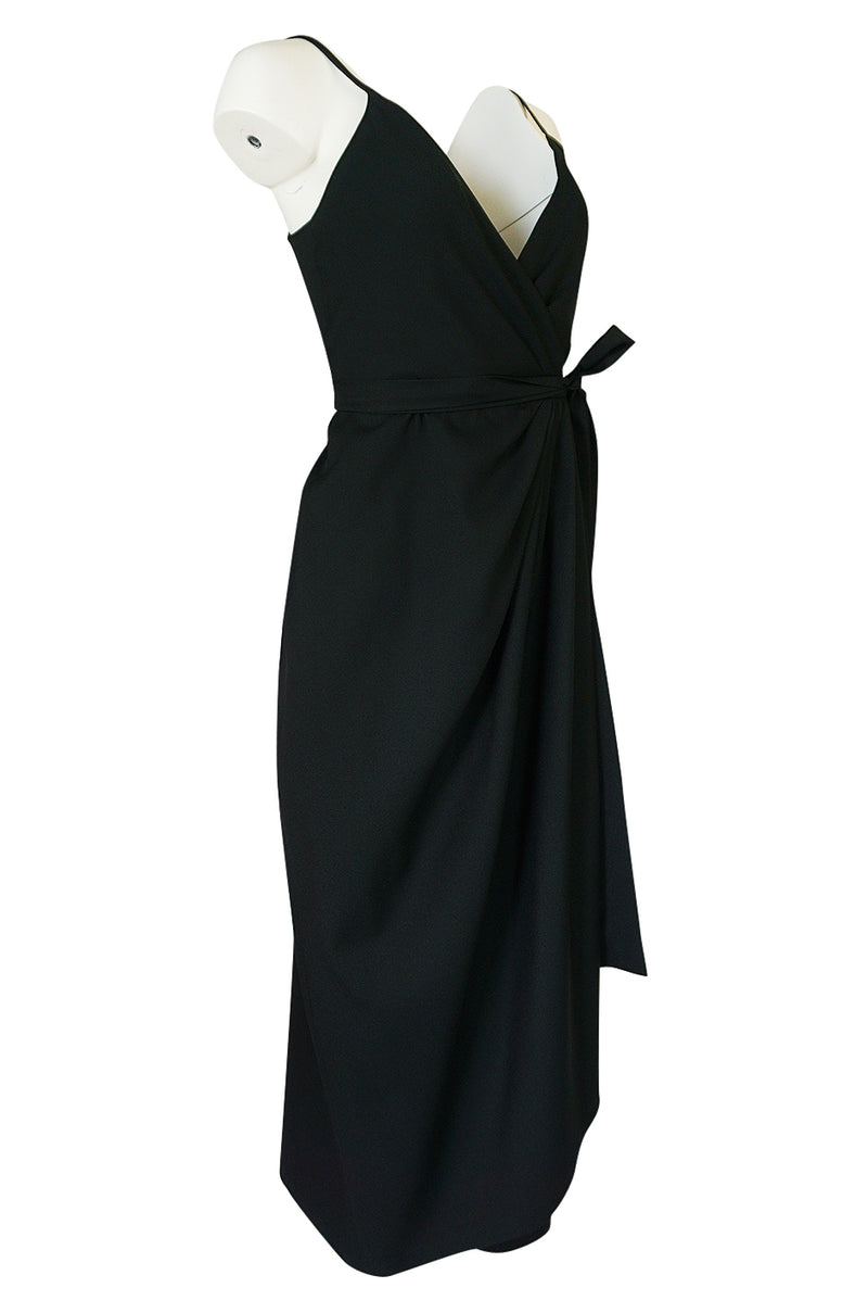 Early 1970s Polly Peck by Sybil Zelker Liittle Black Wrap Dress