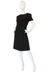 1960s Demi-Couture Level Black Wool Crepe Shift Dress