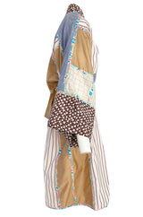 1980s Koos Van Den Akker Patchwork Collage Wrapped Cotton Coat or Dress w Wide Sash