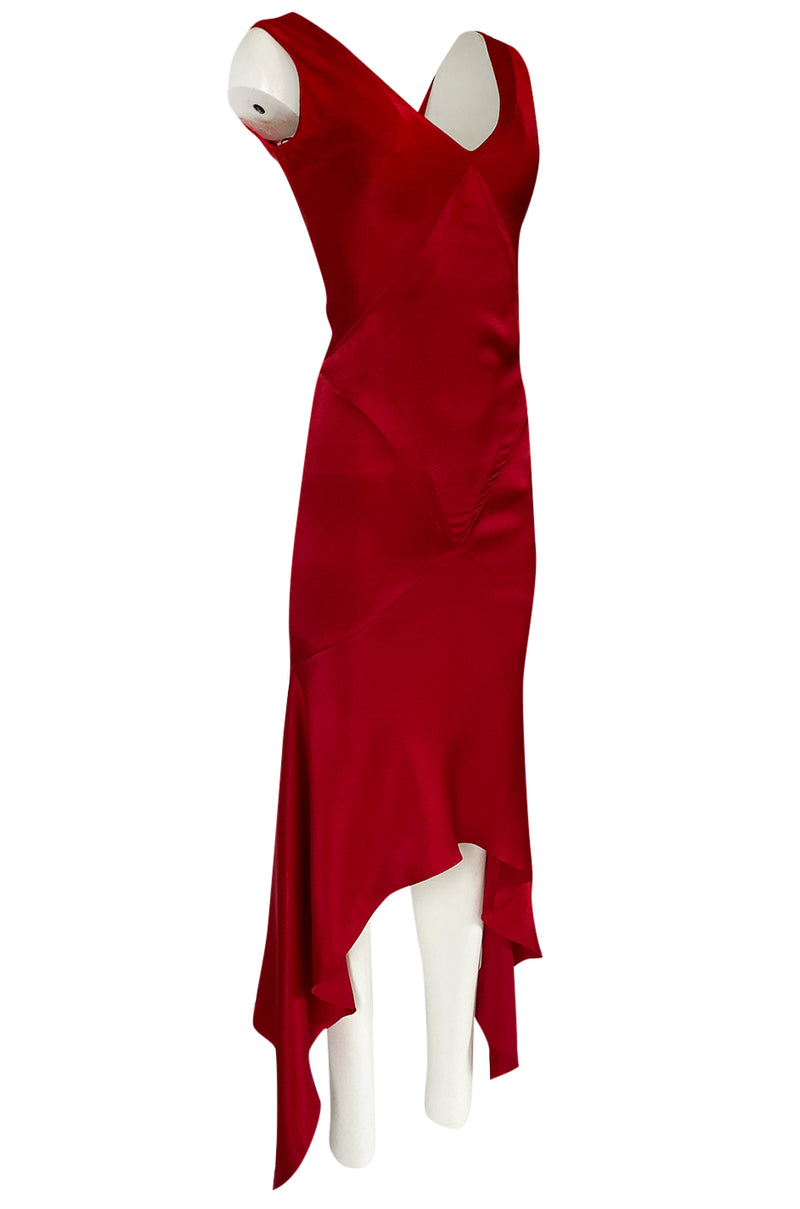 Early 2000s Christian Dior by John Galliano Red Silk Satin Bias Cut Dress
