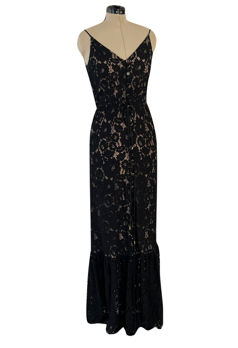 Easy to Wear 2010s Lanvin by Alber Elbaz Black Lace Illusion Dress w Button Front