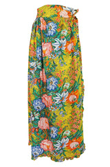 1970s Stephen Burrows Floral Cotton Print Wrap Maxi Skirt