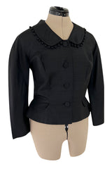 Gorgeous 1950s Unlabeled Black Silk Jacket w Silk Ball Fringe Detailing