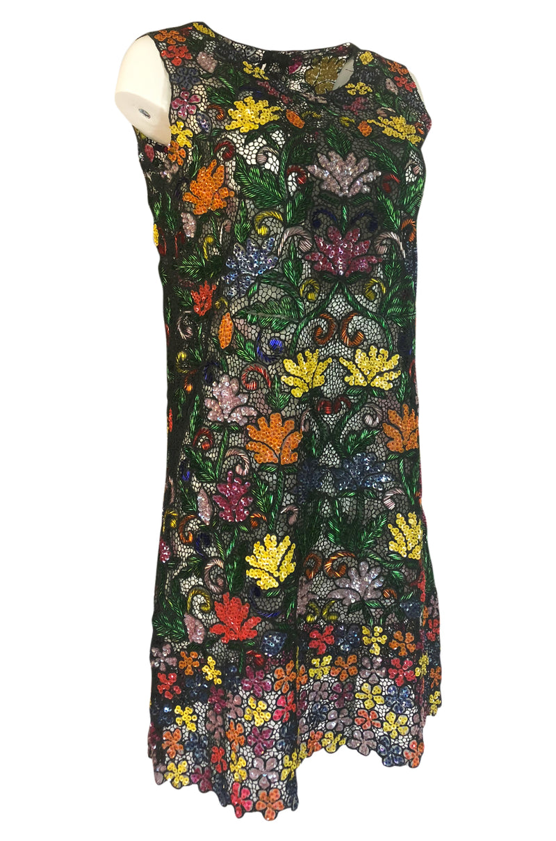 1960s Unlabeled Hand Made & Beaded and Sequin Netted Cord Dress