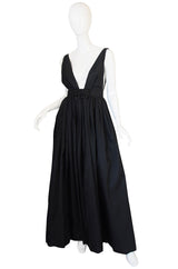 c1967 Plunging Black Silk George Halley Gown