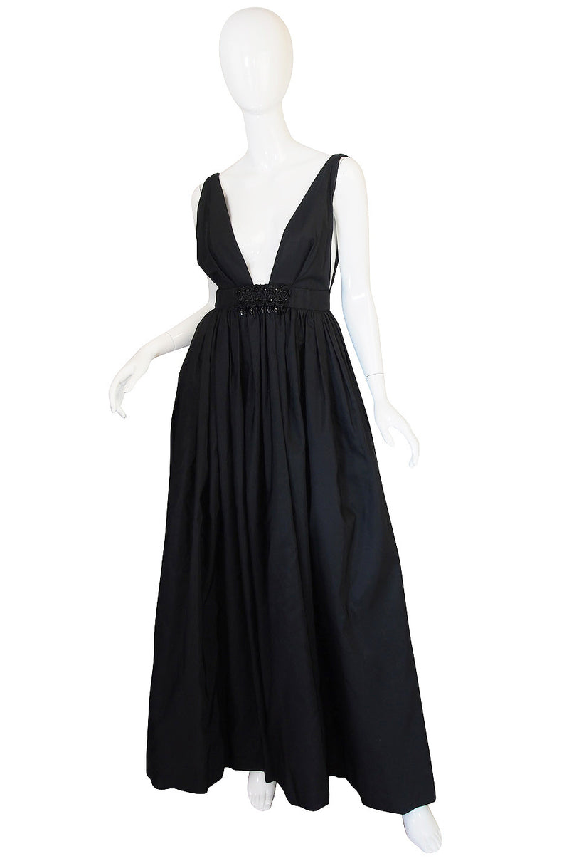 c1967 Plunging Black Silk George Halley Gown