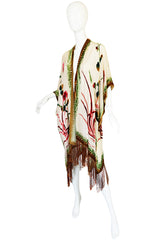 1970s Fused Velvet Chiffon Fringe Shawl Poncho