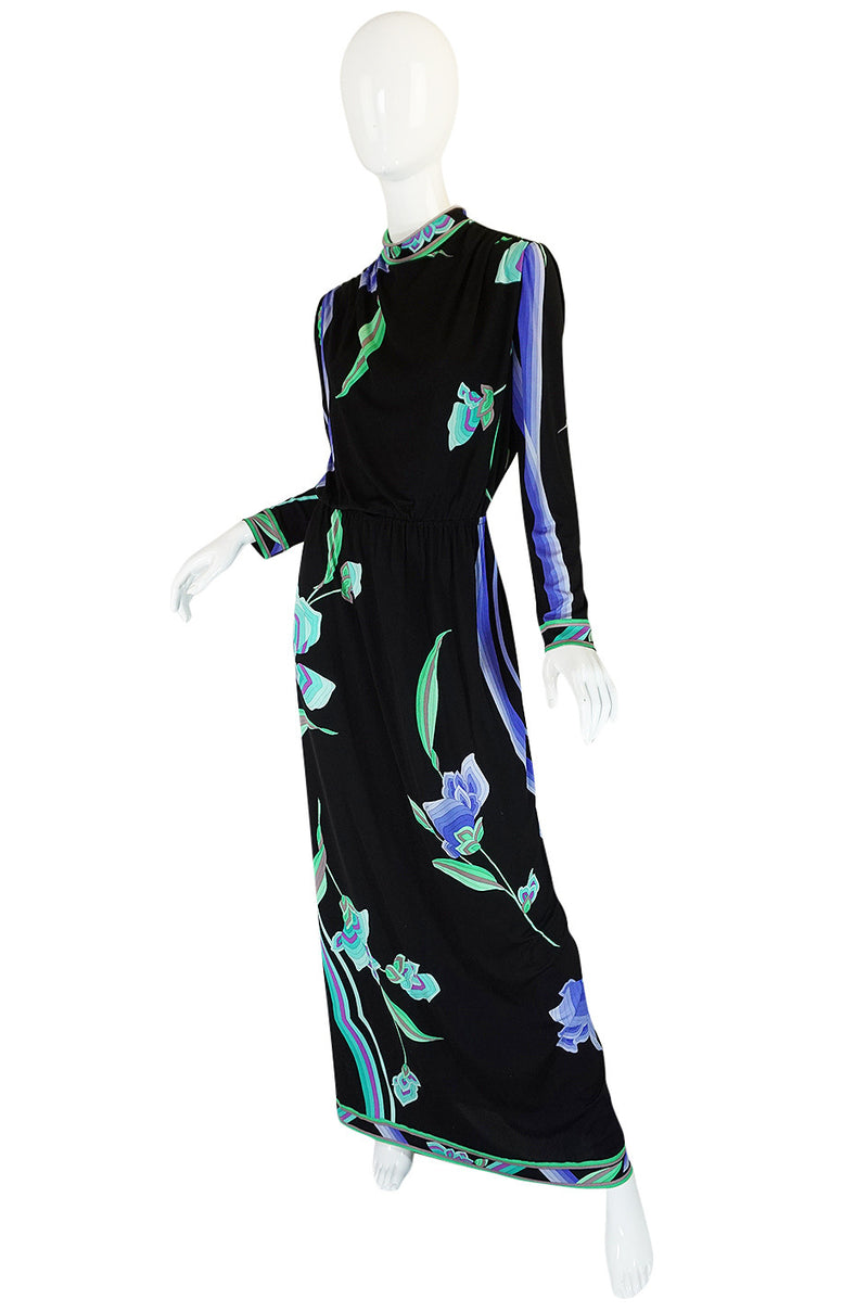 1970s Vivid Print Silk Jersey Print Leonard Maxi Dress