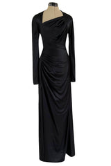 Chic Fall 2009 Christian Dior by John Galliano Black Silk Satin Dress w Asymmetrical Neckline