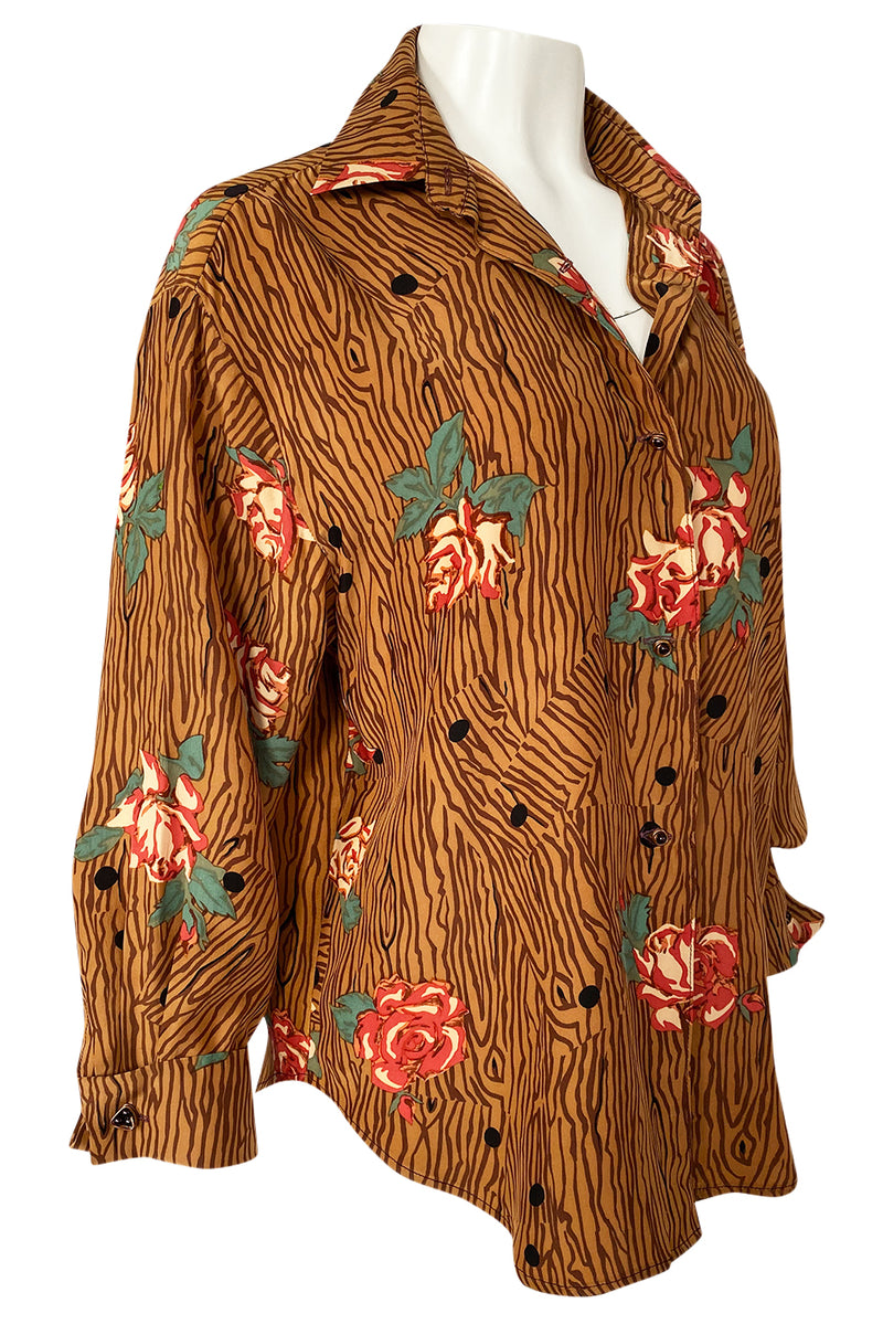 Fall 1990 Todd Oldham Horse Print Western Feel Top w Brass Buttons