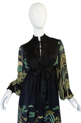 1960s Teal Traina New With Tags Printed Chiffon Dress