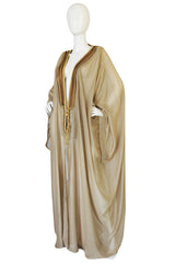 1970s Sand Color Caftan w Gold Thread Embroidered Trim